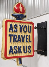 Vintage 2-Sided Standard Oil / AMOCO "Ask Us" / Torch Advertising Sign
