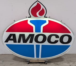 8ft Vintage AMOCO 2-Sided Lexan Lighted Heavily Embossed Gas Station Sign