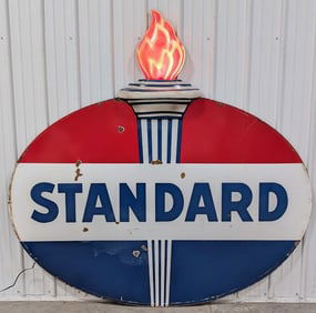 7ft Vintage DSP Standard Oil Service Station Sign w/ Lighted Flame Topper