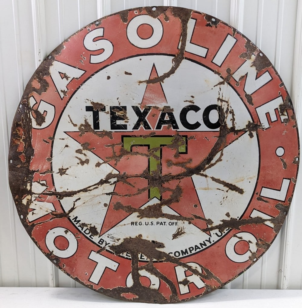 42in Vintage SSP Texaco Gasoline & Motor Oil Black "T" Sign (1 of 14)