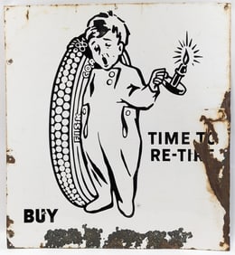 Vintage SSP Fisk Tires "Time To Re-Tire" Advertising Sign