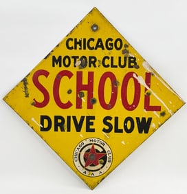 Vintage SSP Chicago Motor Club School Drive Slow Sign
