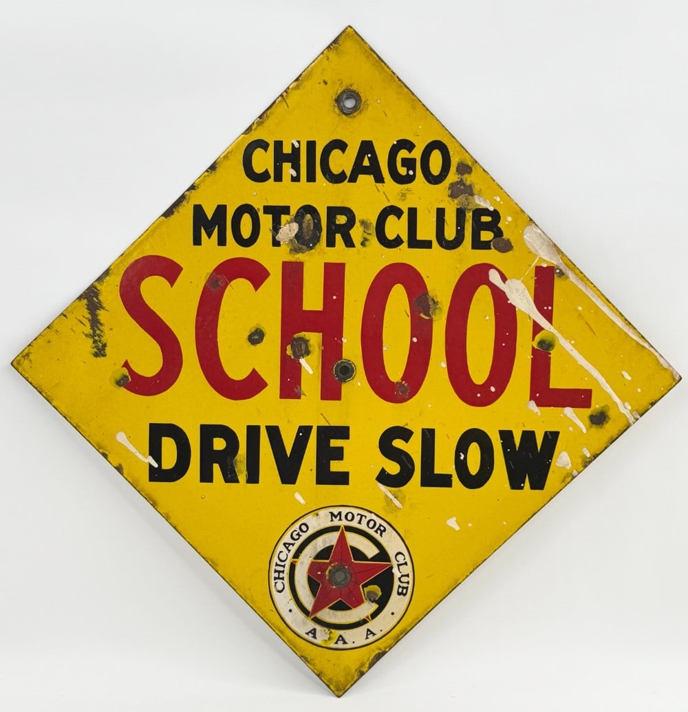 Vintage SSP Chicago Motor Club School Drive Slow Sign (1 of 8)