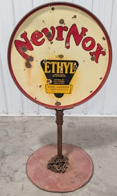 Vintage DSP Nevr Nox Ethyl Gasoline Lollipop Curb Sign