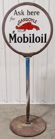 Vintage DSP Mobiloil Gargoyle Lollipop Curb Sign w/ Gargoyle Base