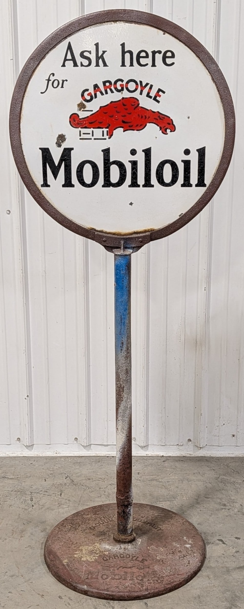Vintage DSP Mobiloil Gargoyle Lollipop Curb Sign w/ Gargoyle Base (1 of 12)