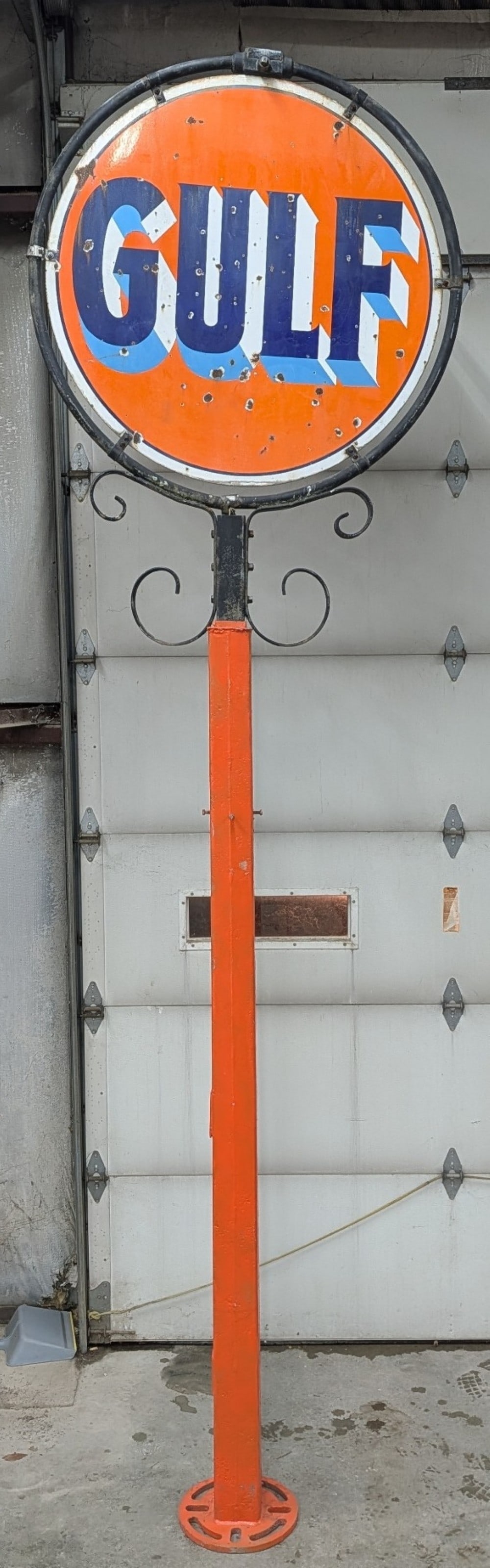 13ft Early DSP Gulf Service Station Lighted Pole Sign w/ Ornate Ring (1 of 20)