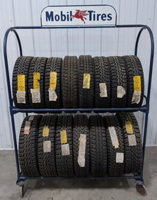 Vintage Mobil Service Station Tire Display Rack Full Of NOS Tires