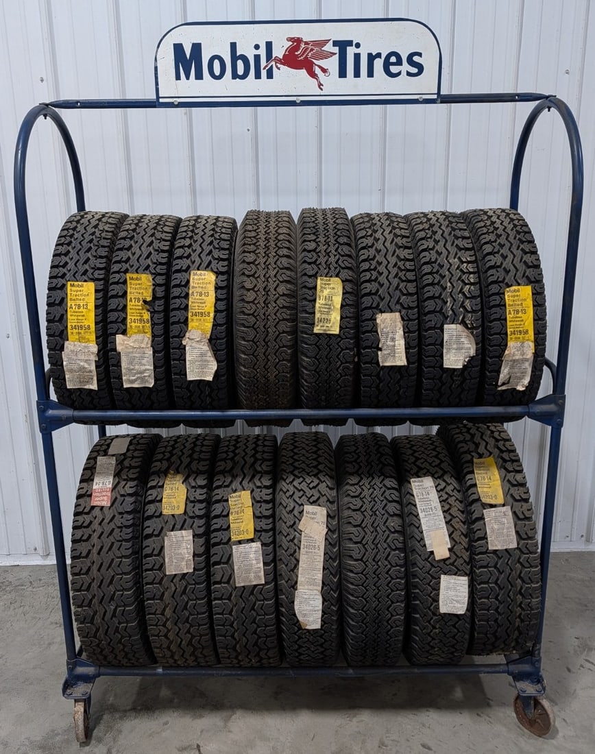 Vintage Mobil Service Station Tire Display Rack Full Of NOS Tires (1 of 14)