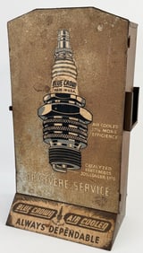 Vintage Blue Crown Spark Plugs Store Display Cabinet