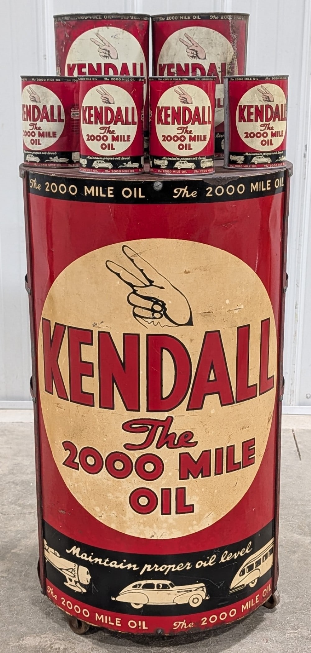 Rare Vintage Kendall Motor Oil Rolling Oil Can Display Rack w/ Cans (1 of 18)