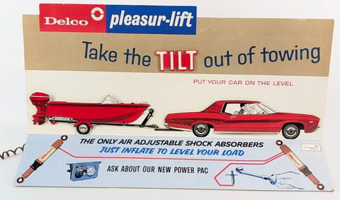Vintage Delco Air Adjustable Shocks Tilt Motorized Store Display w/ Box & Boat Graphics