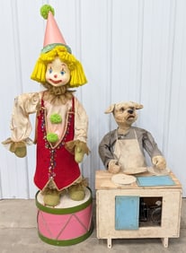 2) Vintage Automaton Motorized Animated Advertising Store Displays