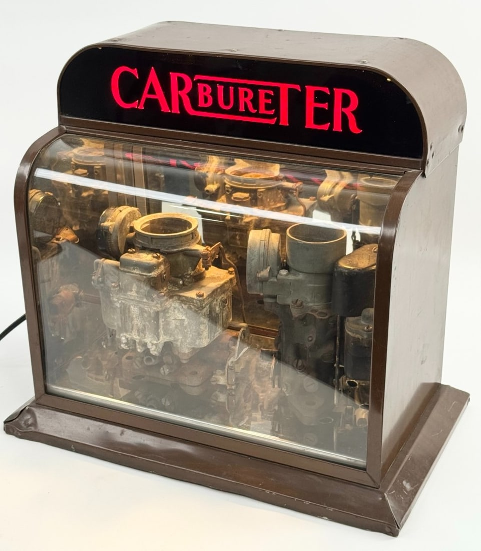 Early Carter Carbureter Glass Lighted Countertop Display Case w/ Carburetors (1 of 10)