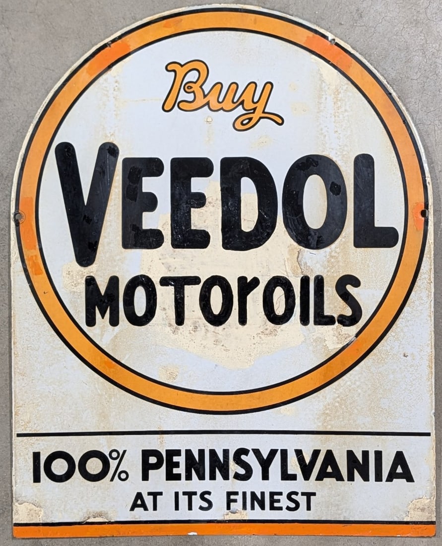 Vintage DSP Veedol Motor Oils Tombstone Advertising Sign (1 of 8)