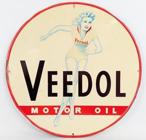 Original Vintage SST Veedol Motor Oil Sign with Skater Pinup Girl Graphics