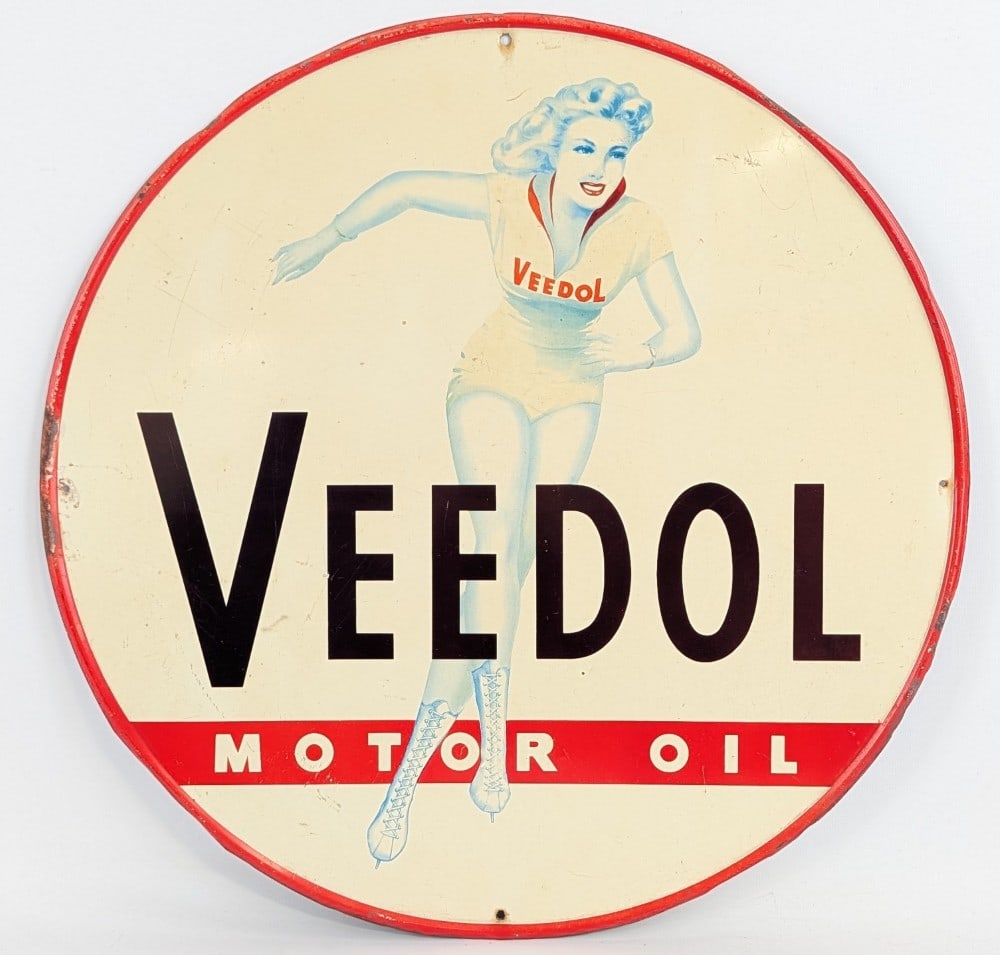 Original Vintage SST Veedol Motor Oil Sign with Skater Pinup Girl Graphics (1 of 6)