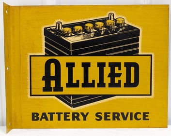 Vintage DST Allied Battery Service Flange Advertising Sign