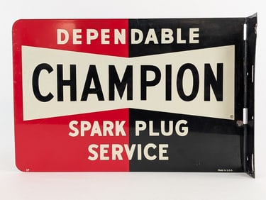 Vintage DST Champion Spark Plug Service Flange Advertising Sign