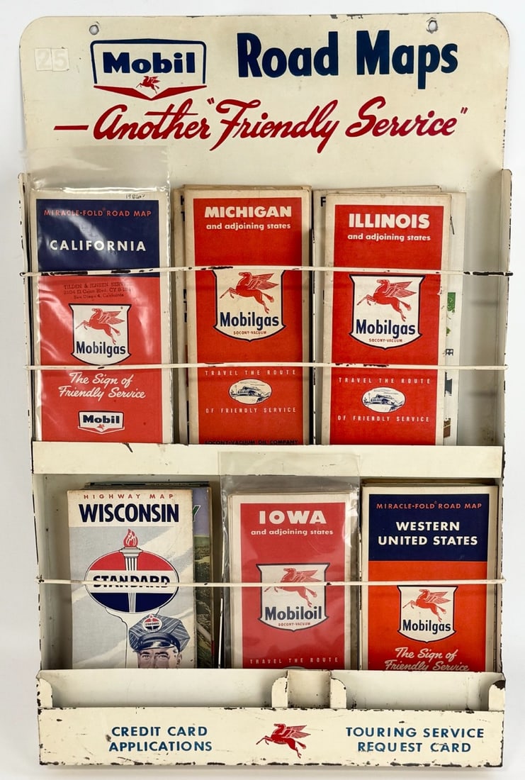 Vintage Mobil Service Station Road Map Display Rack Full Of Maps / Mobil Gas Sign (1 of 8)