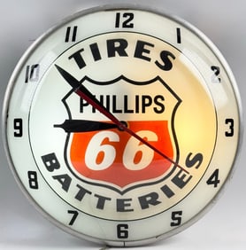 Vintage Phillips 66 Service Station Double Bubble Advertising Lighted Clock