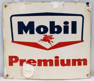Vintage SSP Mobil Premium Gasoline Gas Pump Plate Advertising Sign