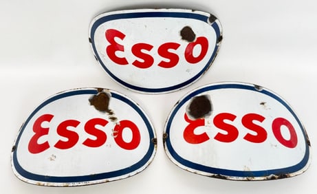 3) Vintage SSP Esso Service Station Curved Visible Gas Pump Plate Signs