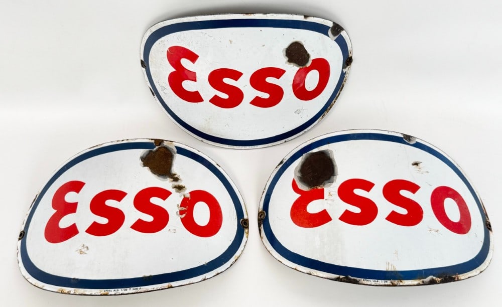 3) Vintage SSP Esso Service Station Curved Visible Gas Pump Plate Signs (1 of 10)
