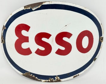 Vintage ESSO Service Station Curved Visible Gas Pump Plate Sign