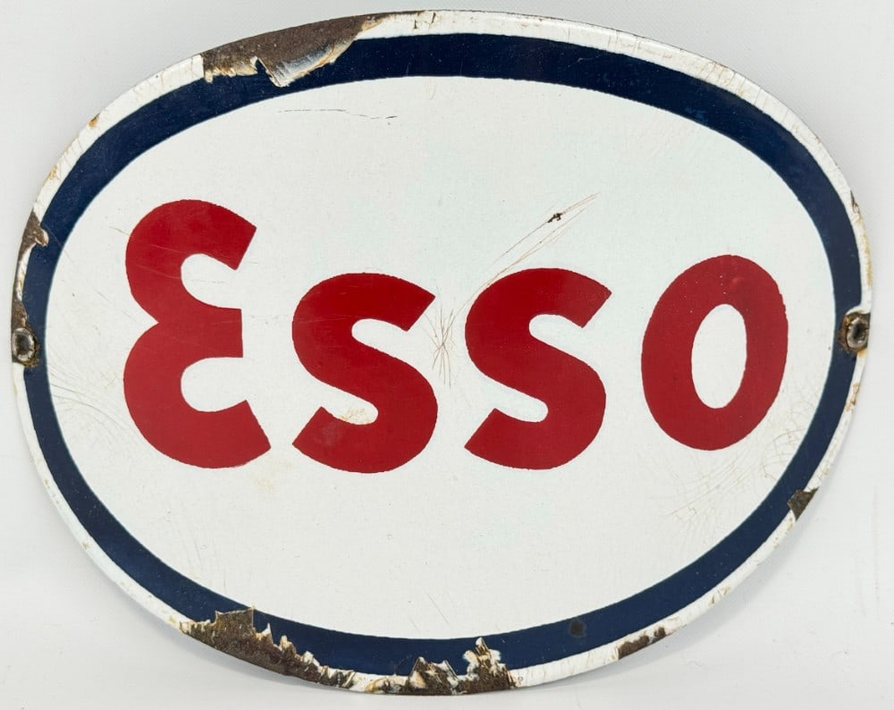 Vintage ESSO Service Station Curved Visible Gas Pump Plate Sign (1 of 5)