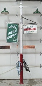 Vintage Sinclair Gas Station Island Light w/ DSP Sinclair Credit Card Sign & S&H Green Stamps