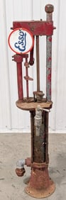 Early Milwaukee Tank Works Self Measuring Gas Pump w/ SSP Esso Sign