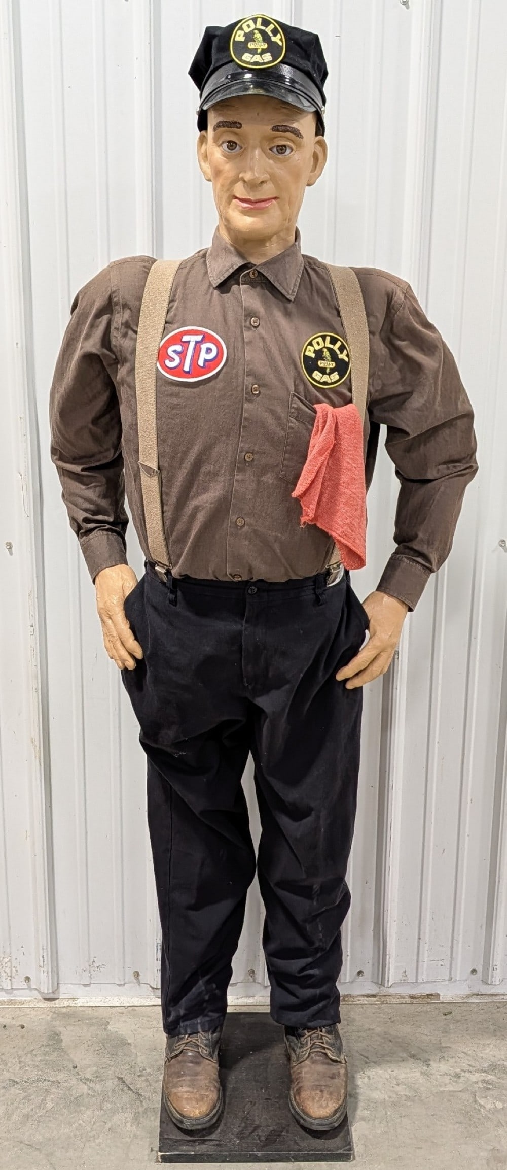 Life Size Polly Gas Station Service Attendant Prop: Custom life size Polly Gas station service attendant prop. Appears to be in good condition with wear from display and storage. Complete your gas station display! Measures approximately 70in tall.