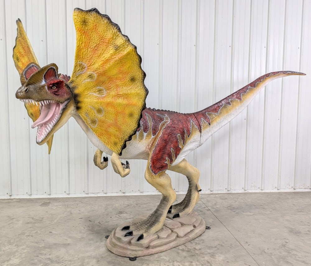 10ft Life Size Dilophosaurus Fiberglass Dinosaur Statue (1 of 18)