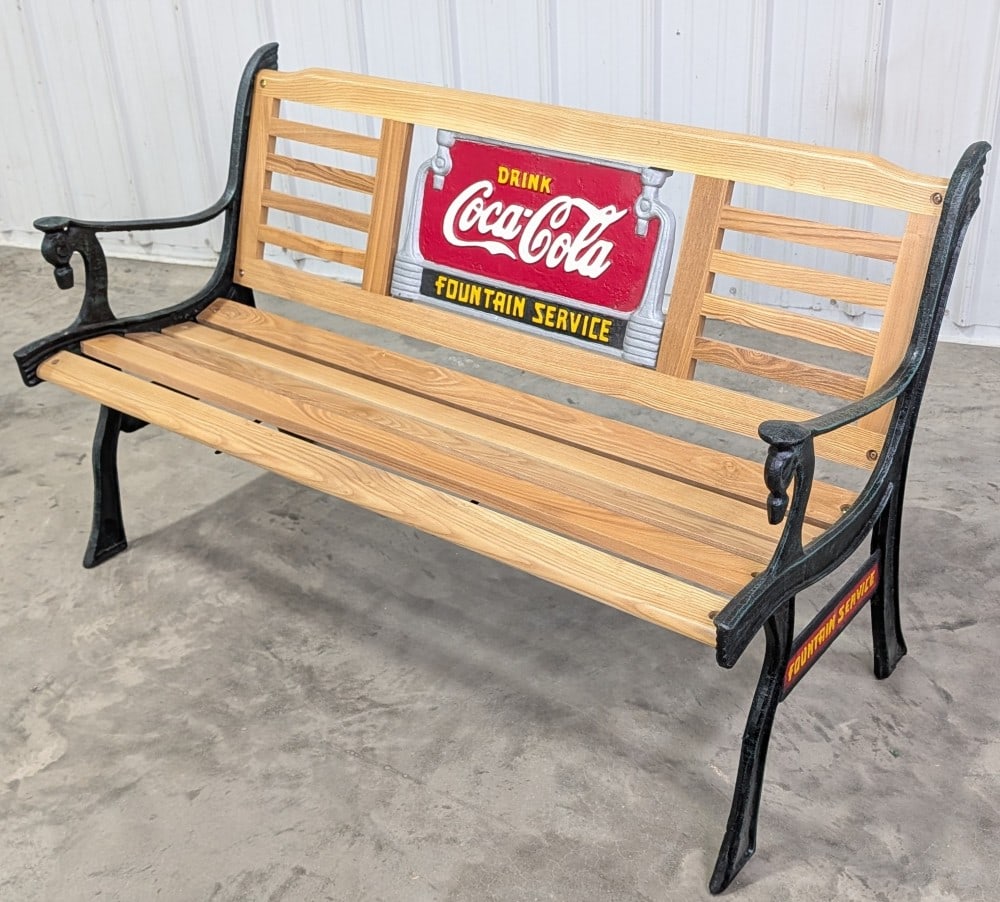 Coca-Cola Fountain Service Soda Fountain Bench w/ Cast Iron Accents (1 of 8)