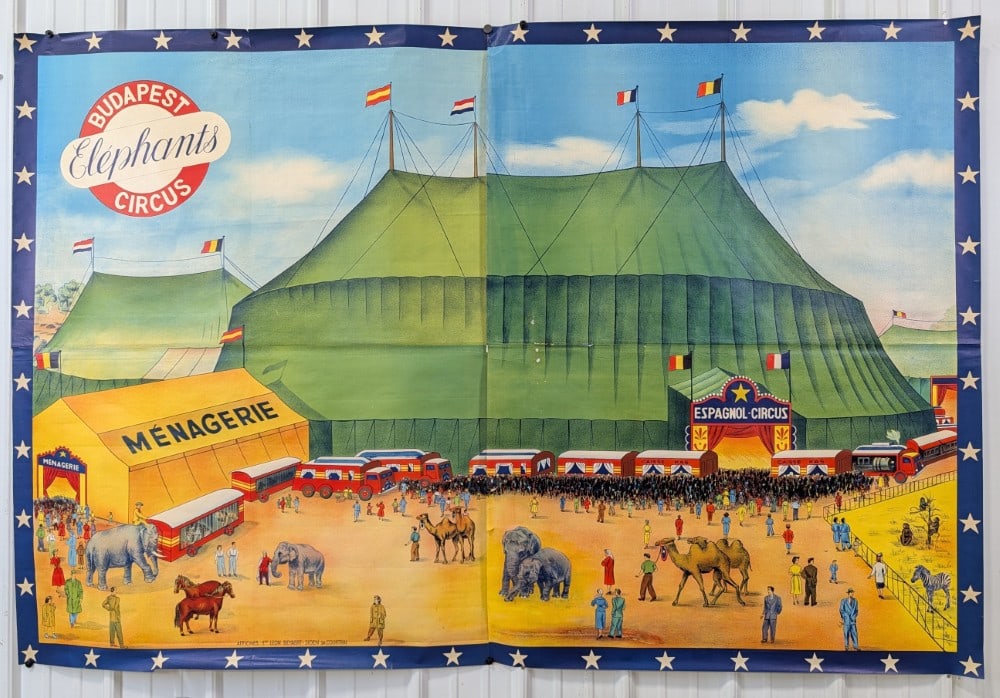 7ft Original Vintage Budapest Elephant Circus Poster Banner (1 of 13)