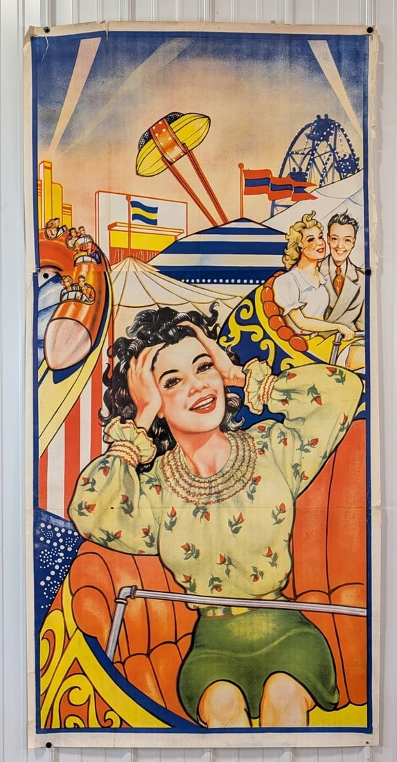 Giant Nearly 7ft Vintage Carnival / Fair / Amusement Park 2-Piece Poster Banner (1 of 17)