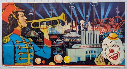 Giant 13ft Vintage Carnival / Fair 8-Piece Billboard Poster / Clowns
