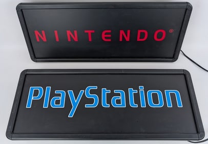 Lot Of 2 Video Game Store Lighted Signs / Nintendo & Playstation