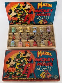 Vintage Walt Disney Mickey Mouse Mazda Christmas Lights In Original Box
