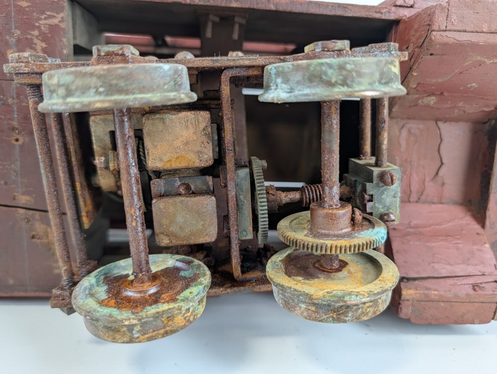 Large 31in Vintage Folk Art Pennsylvania Railroad Powered Train Car - 12