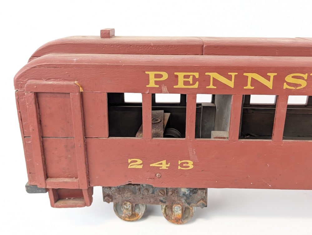 Large 31in Vintage Folk Art Pennsylvania Railroad Powered Train Car - 2