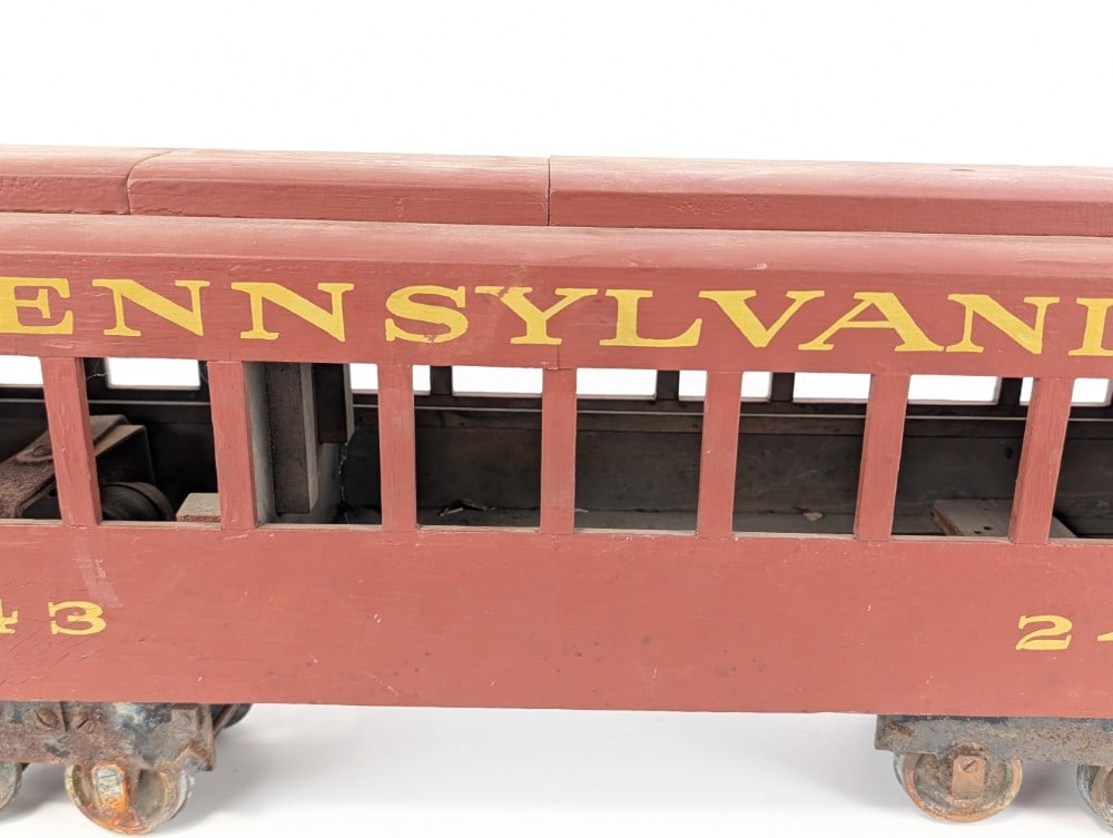 Large 31in Vintage Folk Art Pennsylvania Railroad Powered Train Car - 3