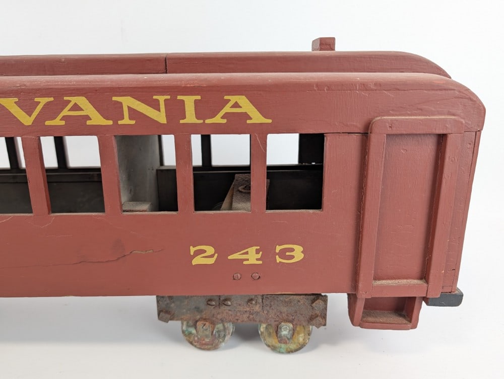 Large 31in Vintage Folk Art Pennsylvania Railroad Powered Train Car - 7