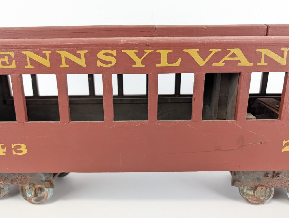 Large 31in Vintage Folk Art Pennsylvania Railroad Powered Train Car - 8
