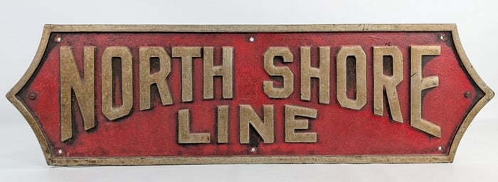 3ft Vintage North Shore Line Railroad Cast Metal Sign  / Chicago