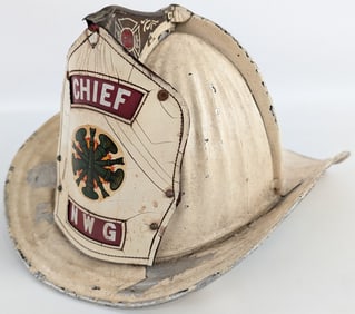 Early Cairns & Brother Metal Fire Chief Helmet NWG / w/ Leather Badge