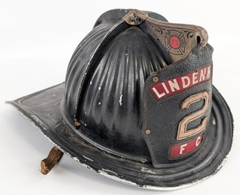 Early Cairns & Brother Metal Lindenwold Fire  Helmet w/ Leather Badge