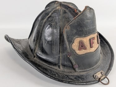 Early Cairns & Brother All Leather AFD Fire Department Fireman's Helmet w/ Leather Badge