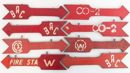 8) Vintage 2-Sided Wood Fire Station Arrow Signs